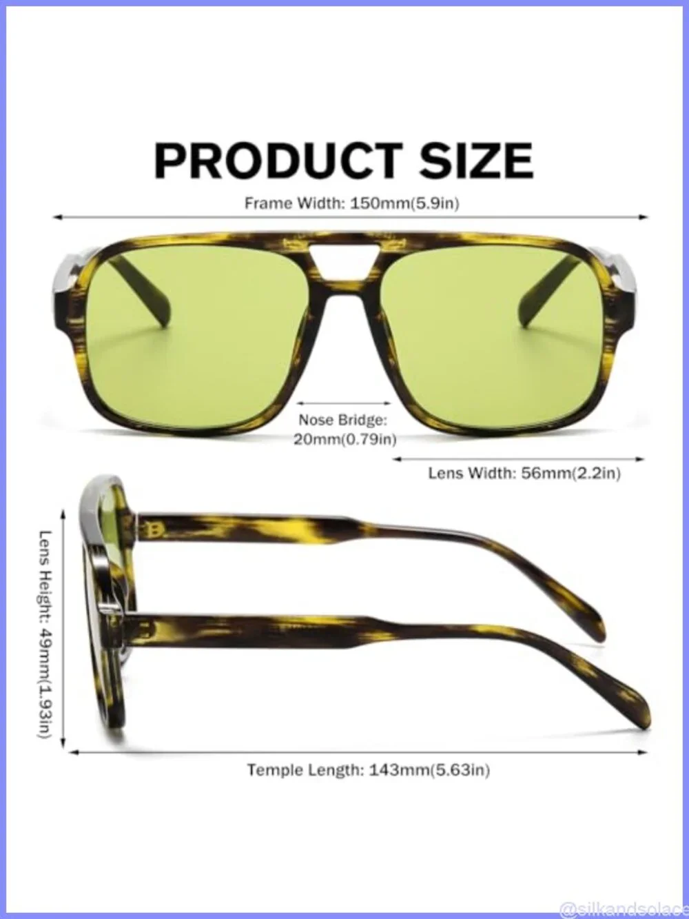 Oversized Square Retro Aviator Sunglasses UV400 Full-Frame Unisex